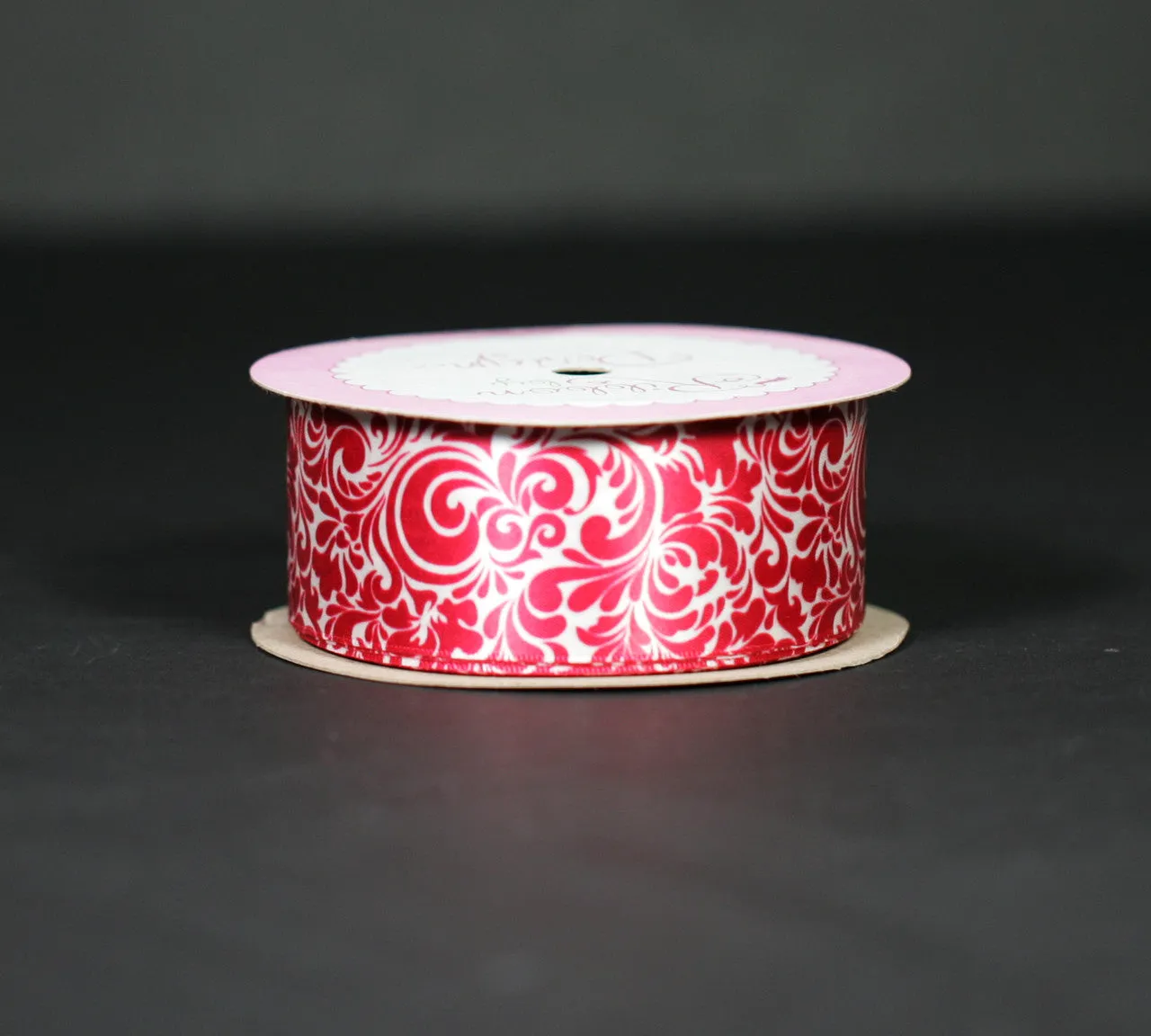 Red Swirls Ribbon on 1.5" Antique white single face satin ribbon