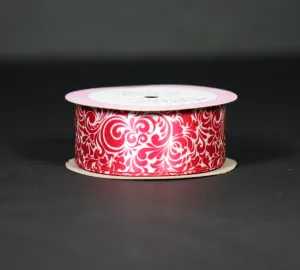 Red Swirls Ribbon on 1.5" Antique white single face satin ribbon