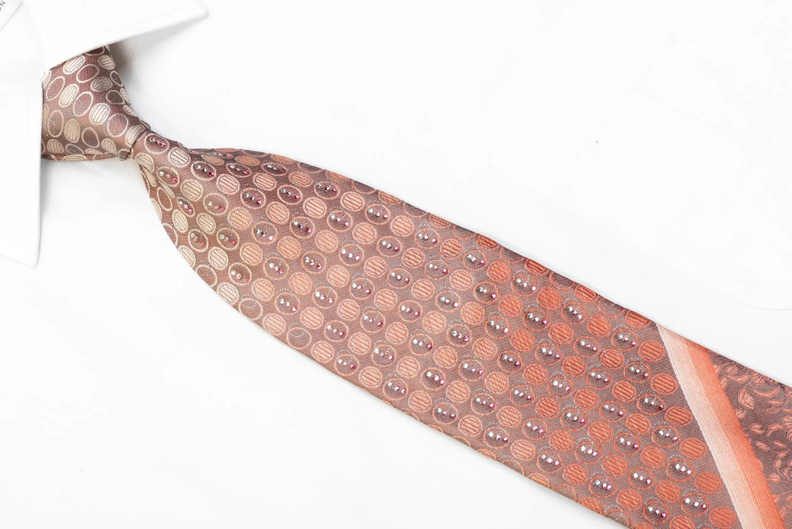 Rogatis Men's Rhinestone Necktie Pink Geometric Floral On Gray