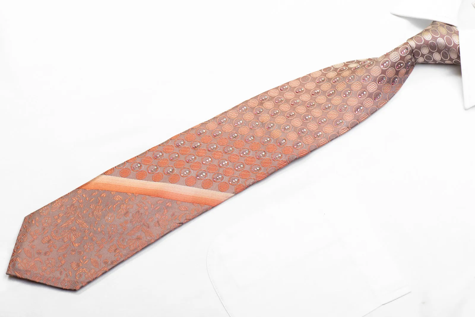 Rogatis Men's Rhinestone Necktie Pink Geometric Floral On Gray