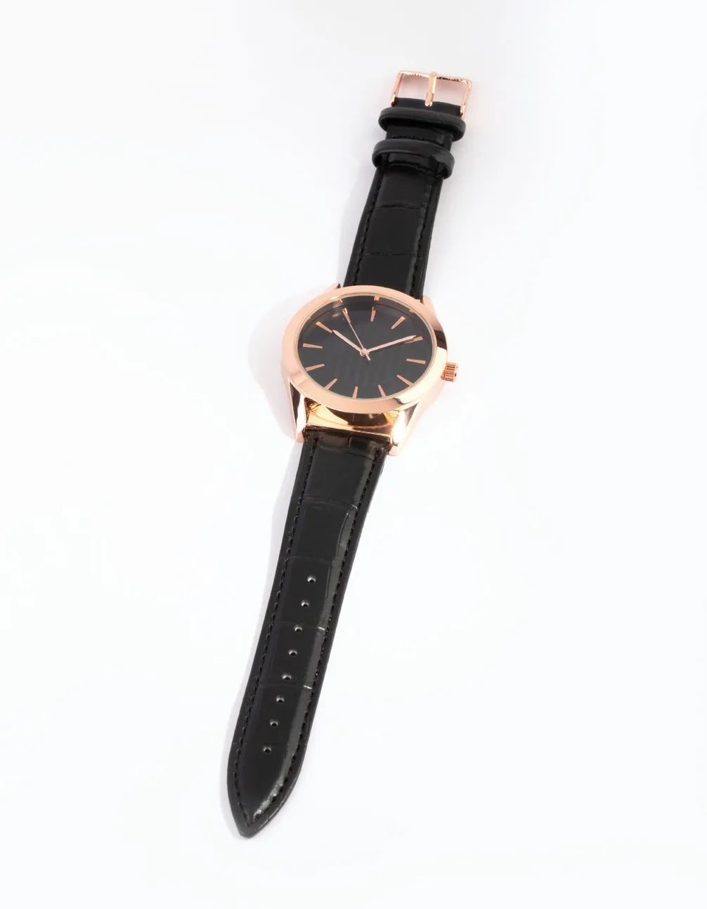 Rose Gold Shiny Crocodile PU Strap Watch
