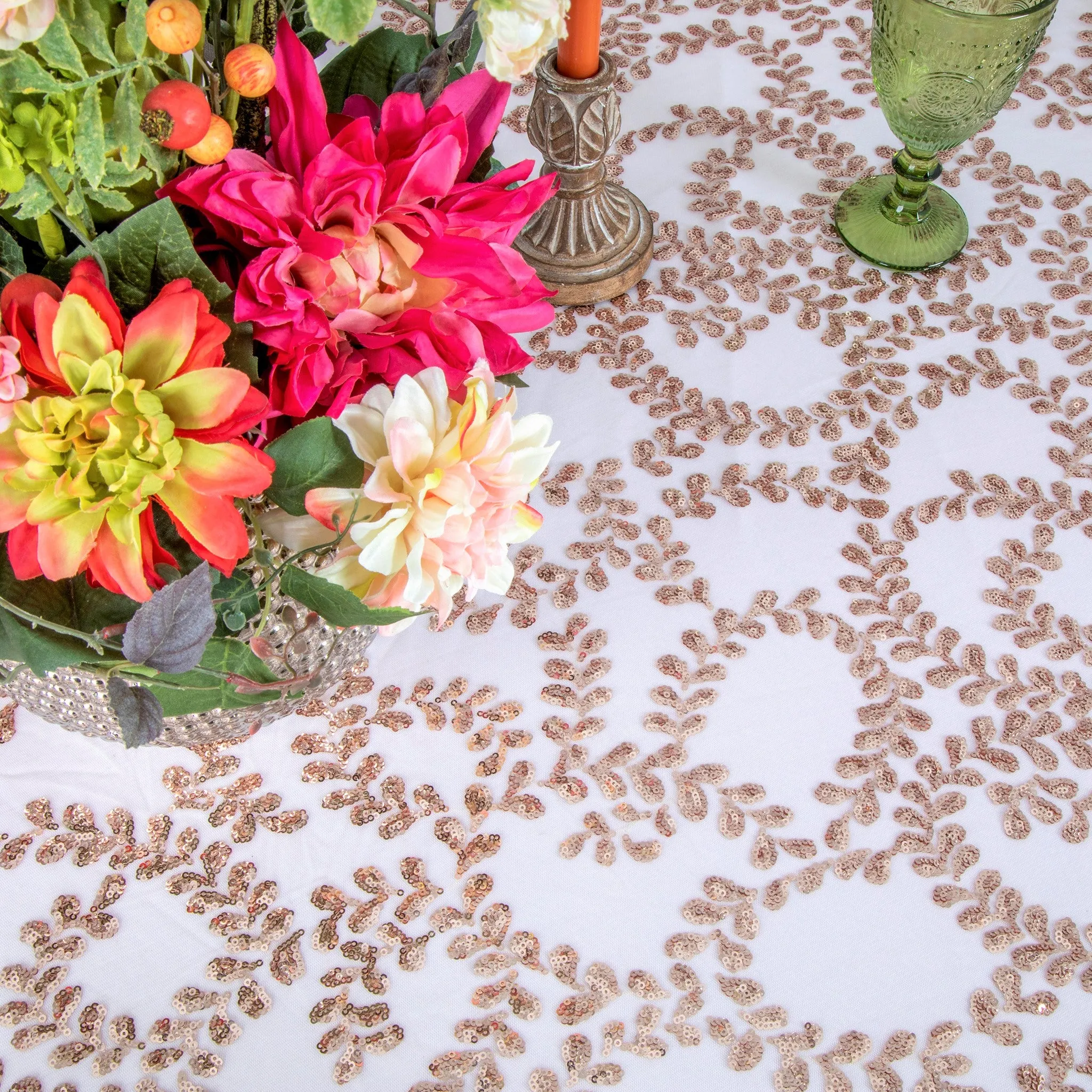 Sequin Vine Tablecloth Overlay 90"x156" Rectangle  - Blush/Rose Gold