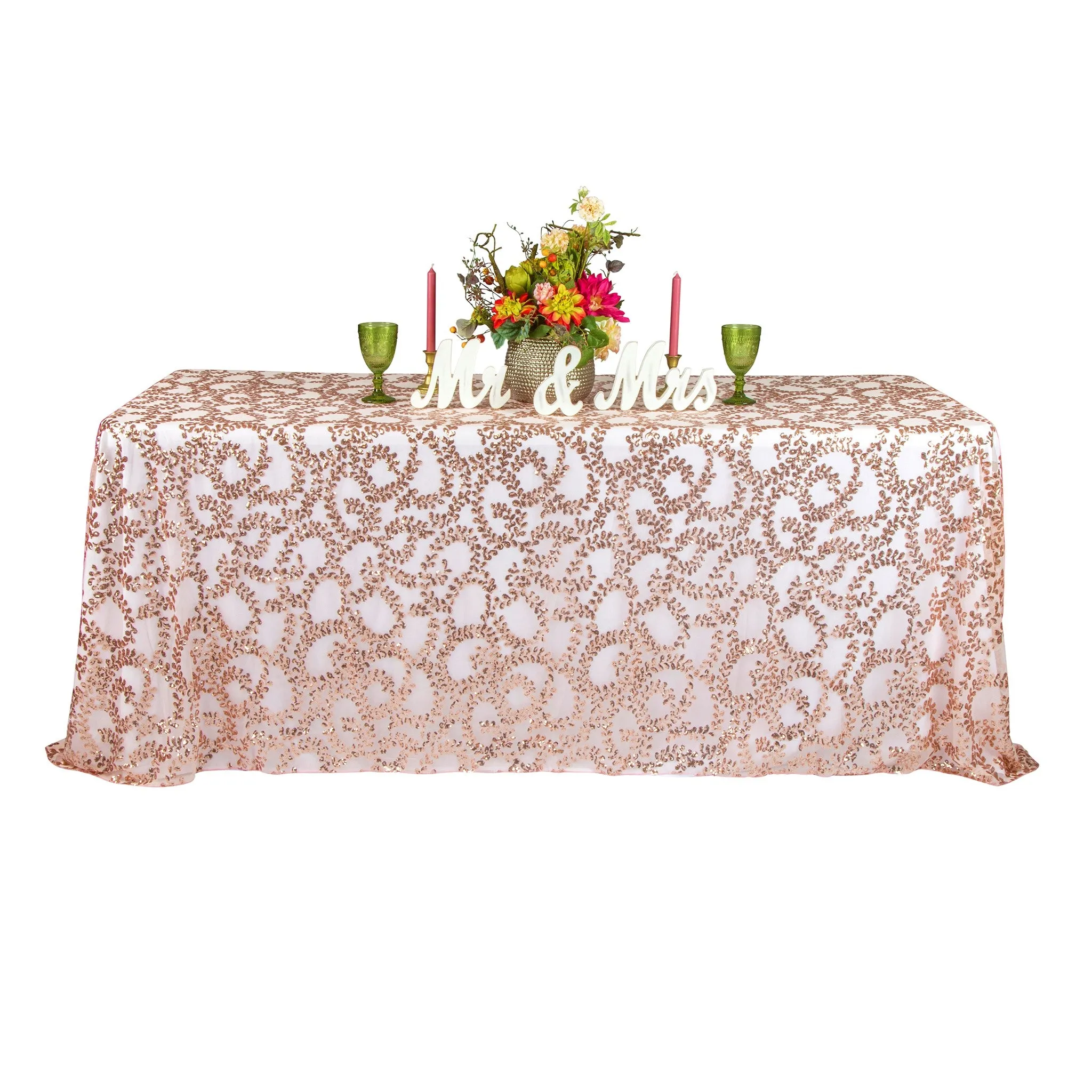Sequin Vine Tablecloth Overlay 90"x156" Rectangle  - Blush/Rose Gold