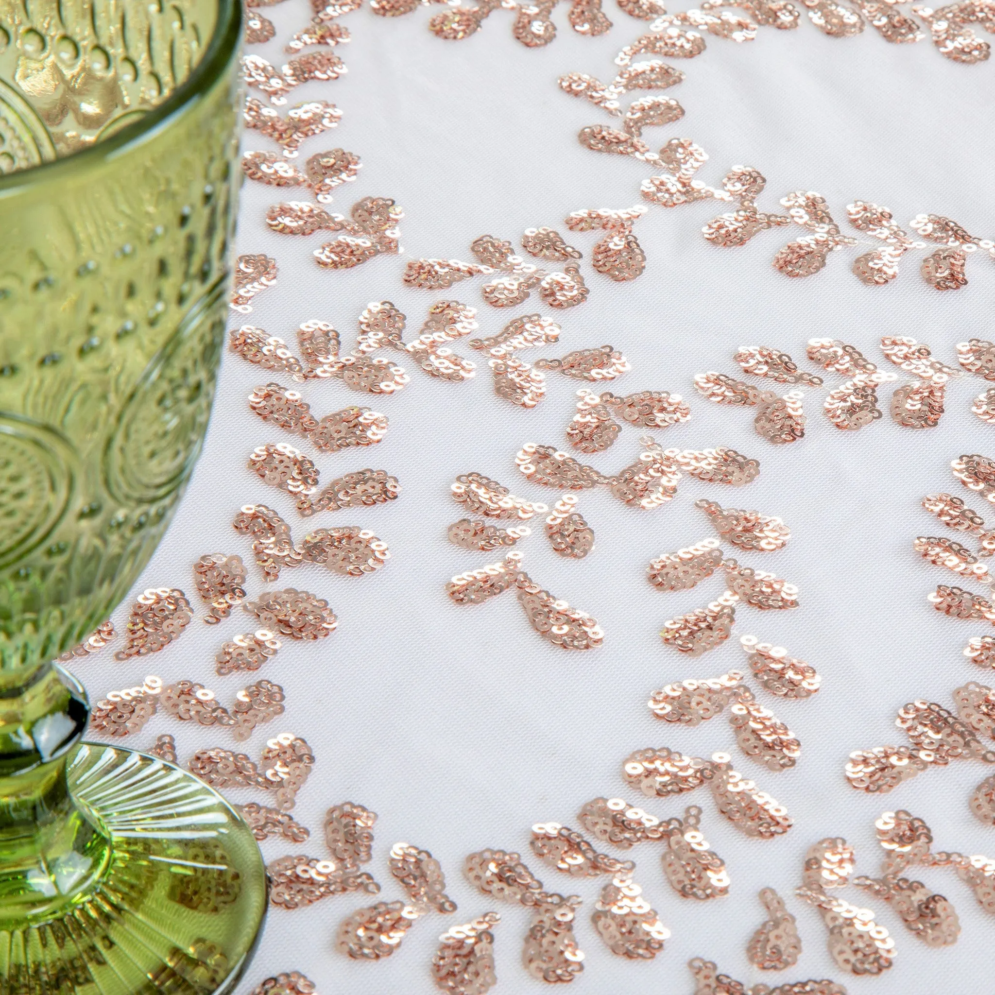Sequin Vine Tablecloth Overlay 90"x156" Rectangle  - Blush/Rose Gold