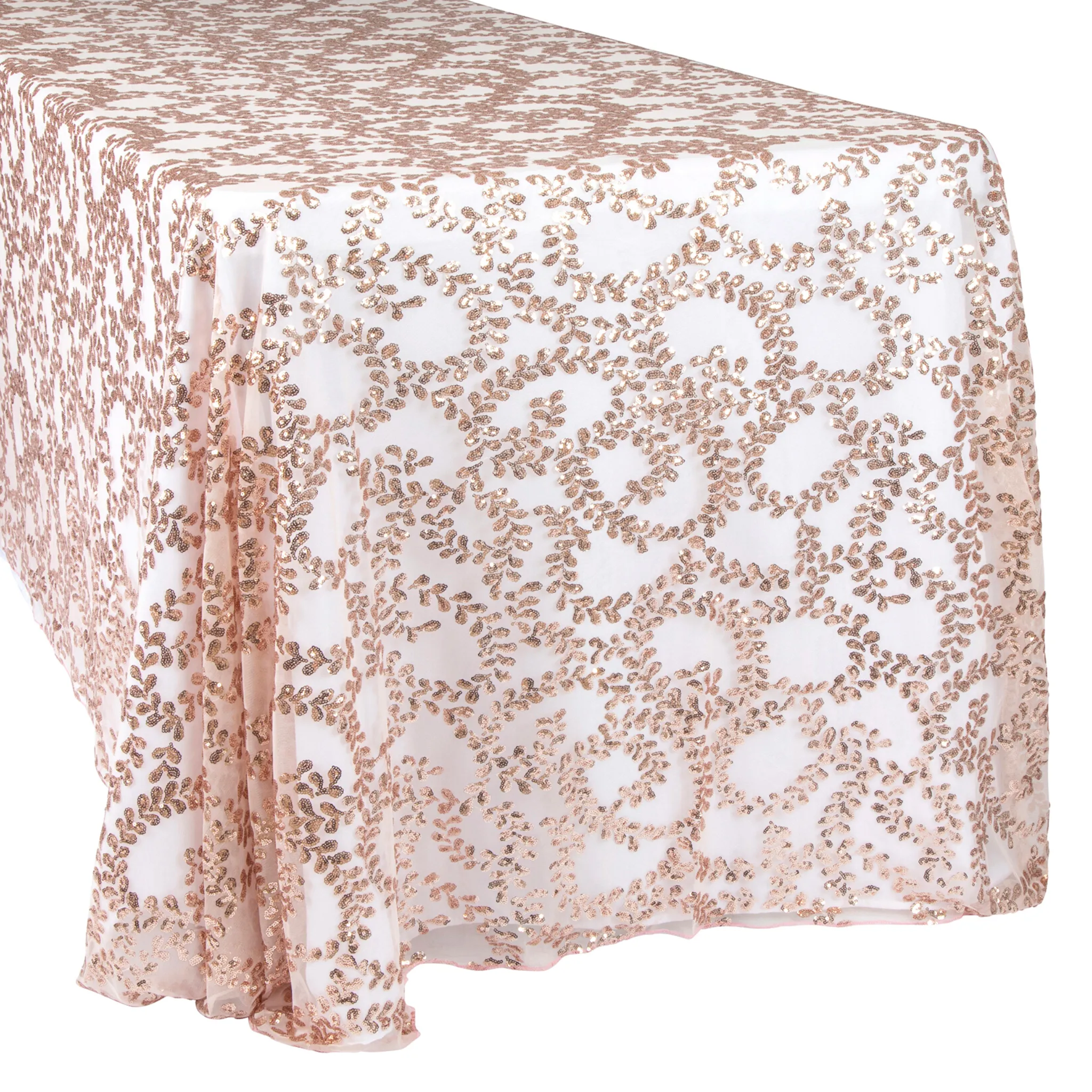Sequin Vine Tablecloth Overlay 90"x156" Rectangle  - Blush/Rose Gold