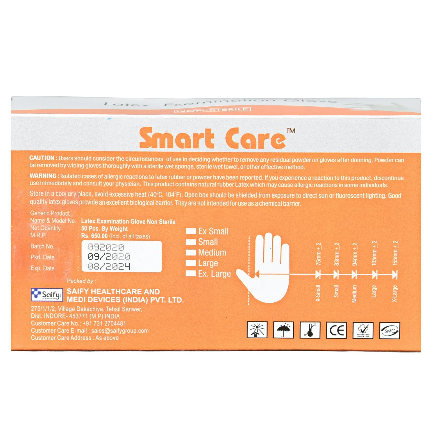 Smart Care Examination Gloves Powdered Small 50 Pcs