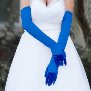 Stretch Satin Opera Length Ladies Gloves - Royal Blue