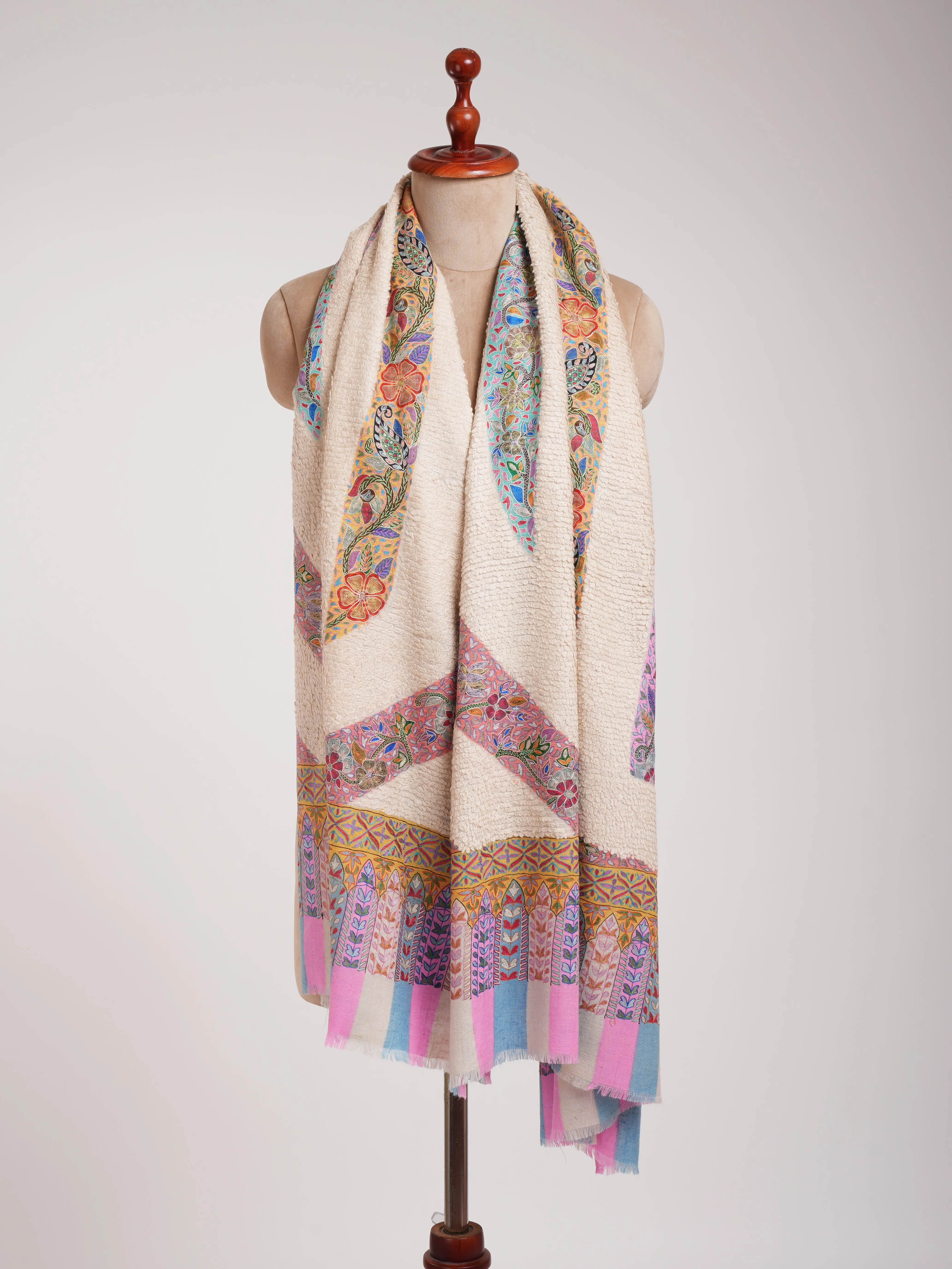 Textured Weave Kalamkari One Of a Kind Pashmina Wrap