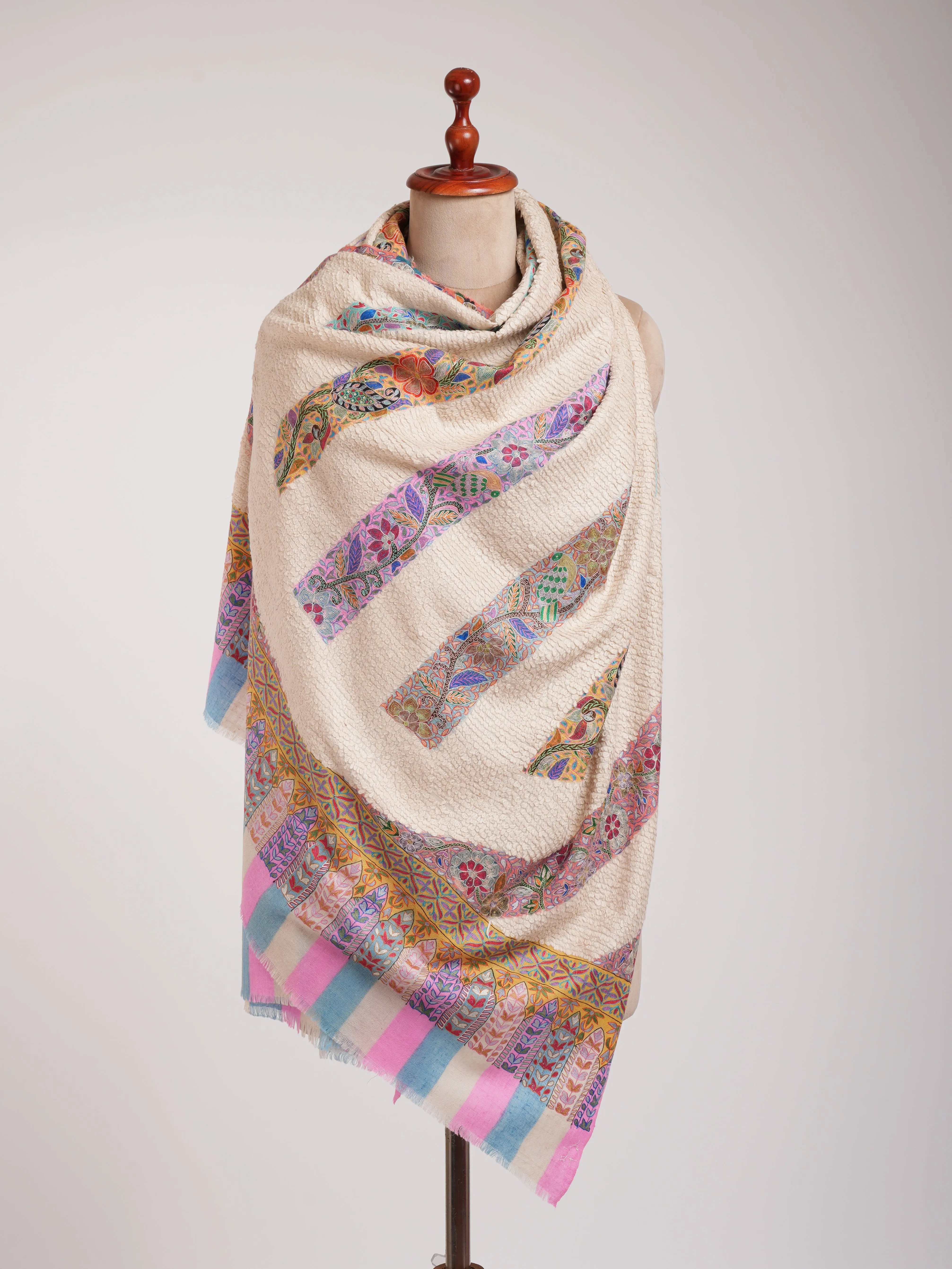 Textured Weave Kalamkari One Of a Kind Pashmina Wrap