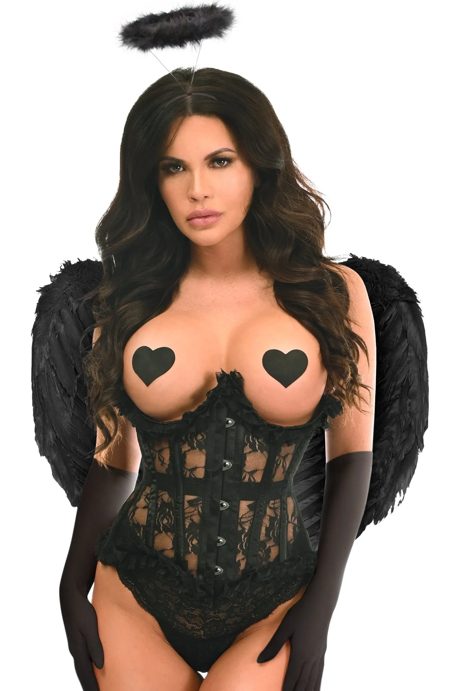 Top Drawer 4 PC Black Lace Dark Angel Corset Costume