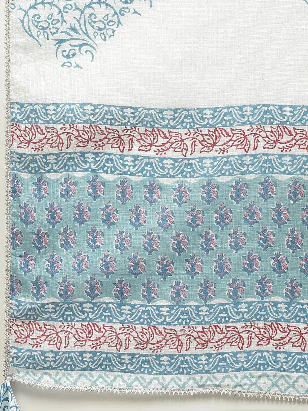 Turquoise Blue Cotton Floral Printed Kurta Pant Set With Dupatta