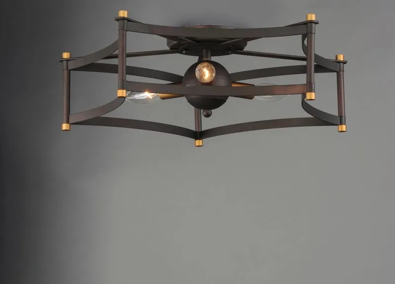 Wellington 19.75" 3 Light Flush Mount in Oil Rubbed Bronze Antique Brass