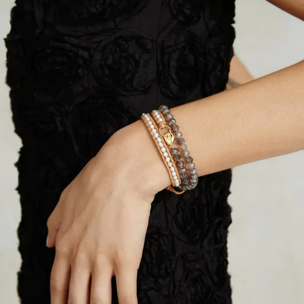 White Pearl Mix Mano Triple Wrap Bracelet