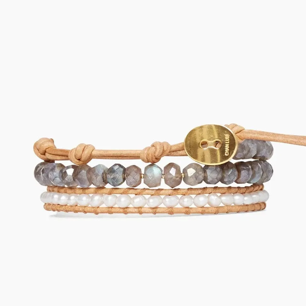 White Pearl Mix Mano Triple Wrap Bracelet