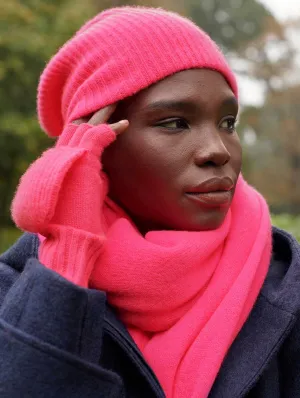 White   Warren - Cashmere Ribbed Pop Top Gloves in Neon Pink Sunrise