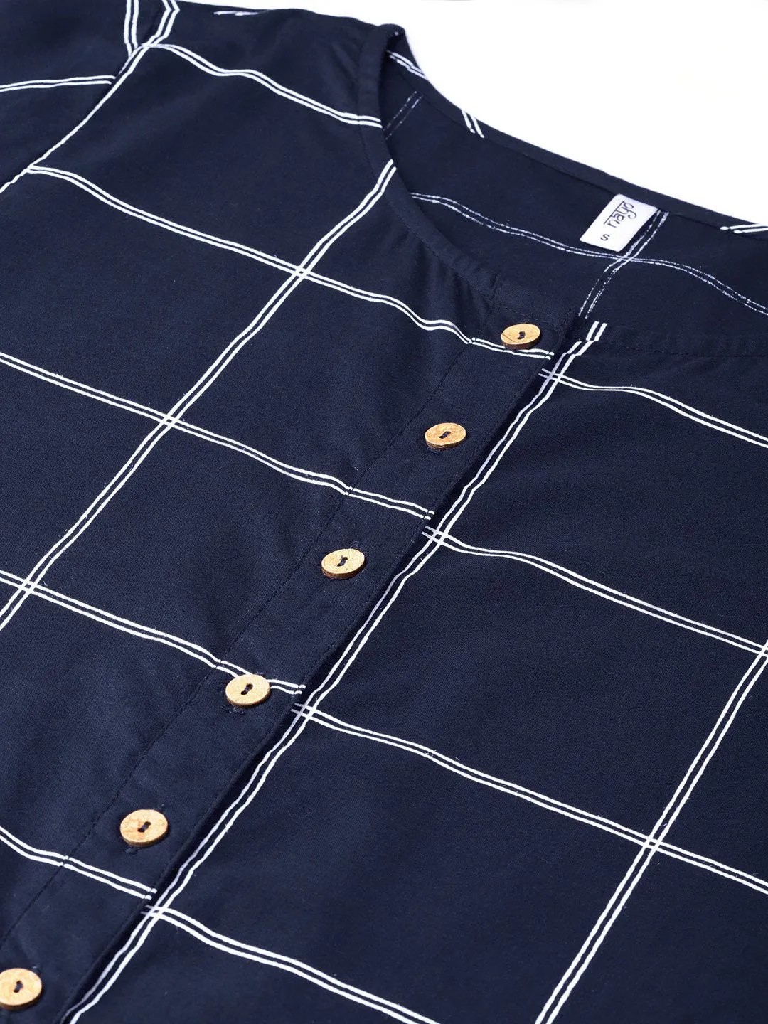 Women Navy Blue & White Checked Kurta With Palazzos