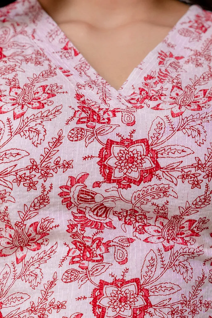 Women Off White Color Printed Straight Kurta With Trouser
