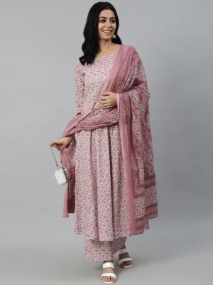 Women Off-White Ethnic Printed Straight Kurta With Plazzo And Dupatta
