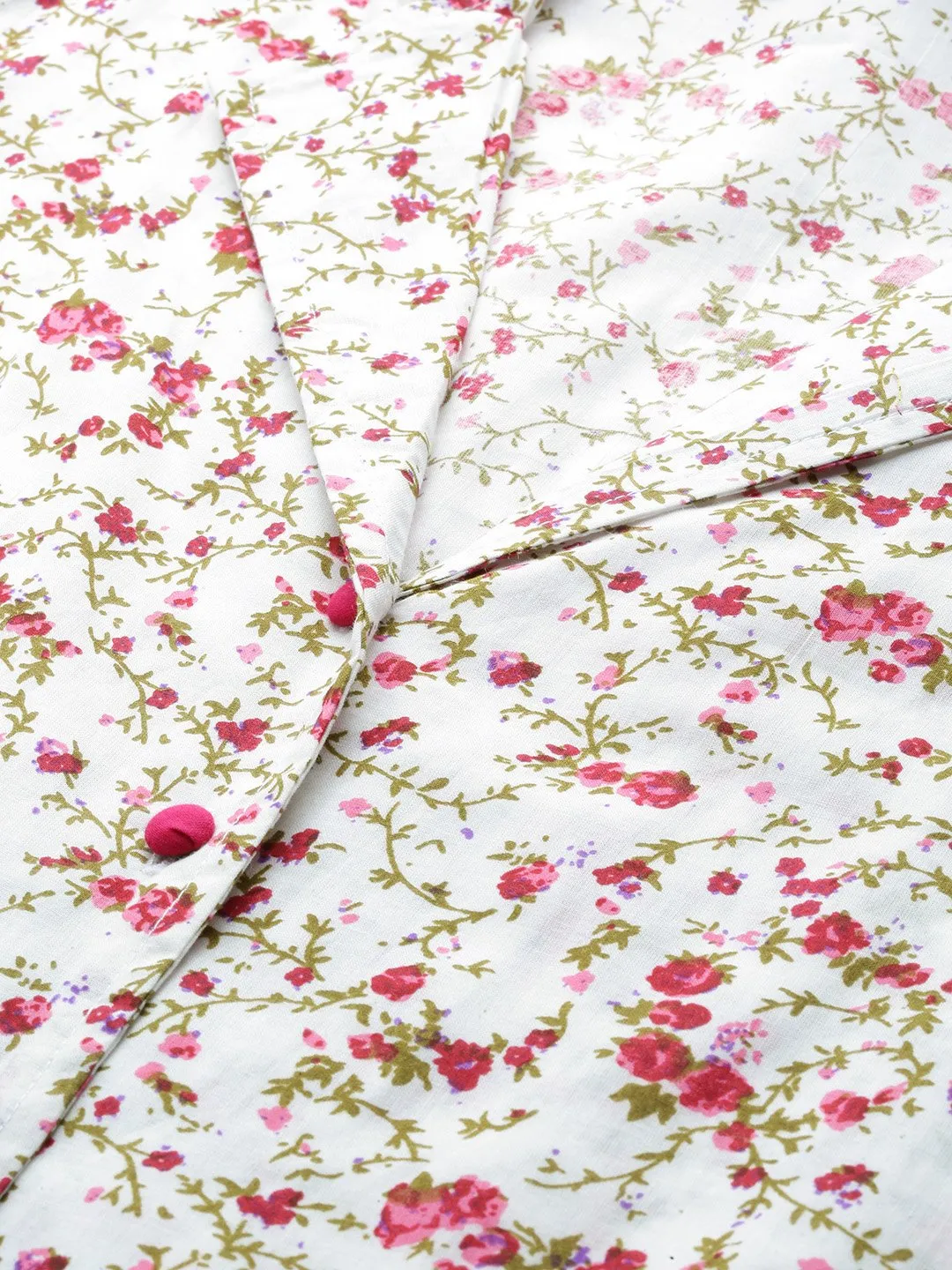 Women White Floral Printed Night Suit