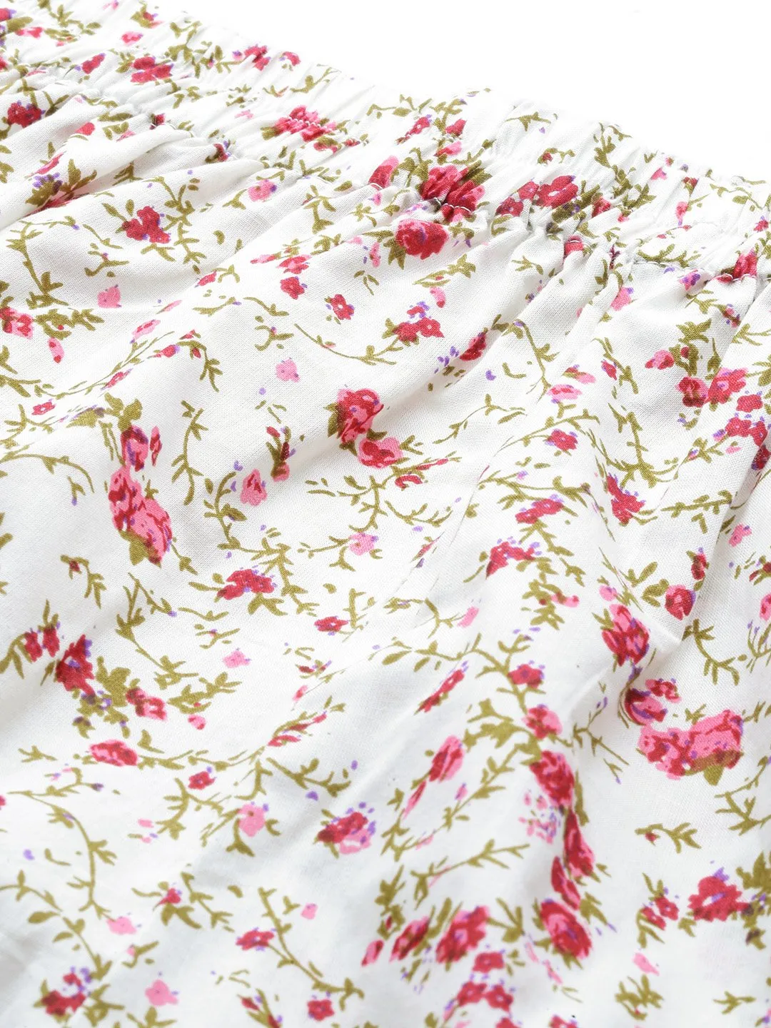 Women White Floral Printed Night Suit