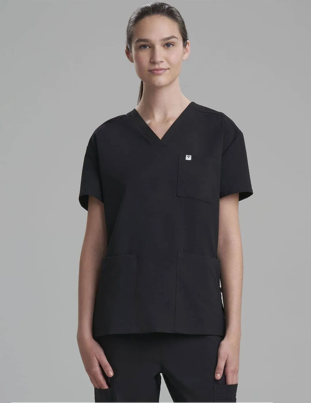 Womens 3-Pocket V-Neck Scrub Top - Black