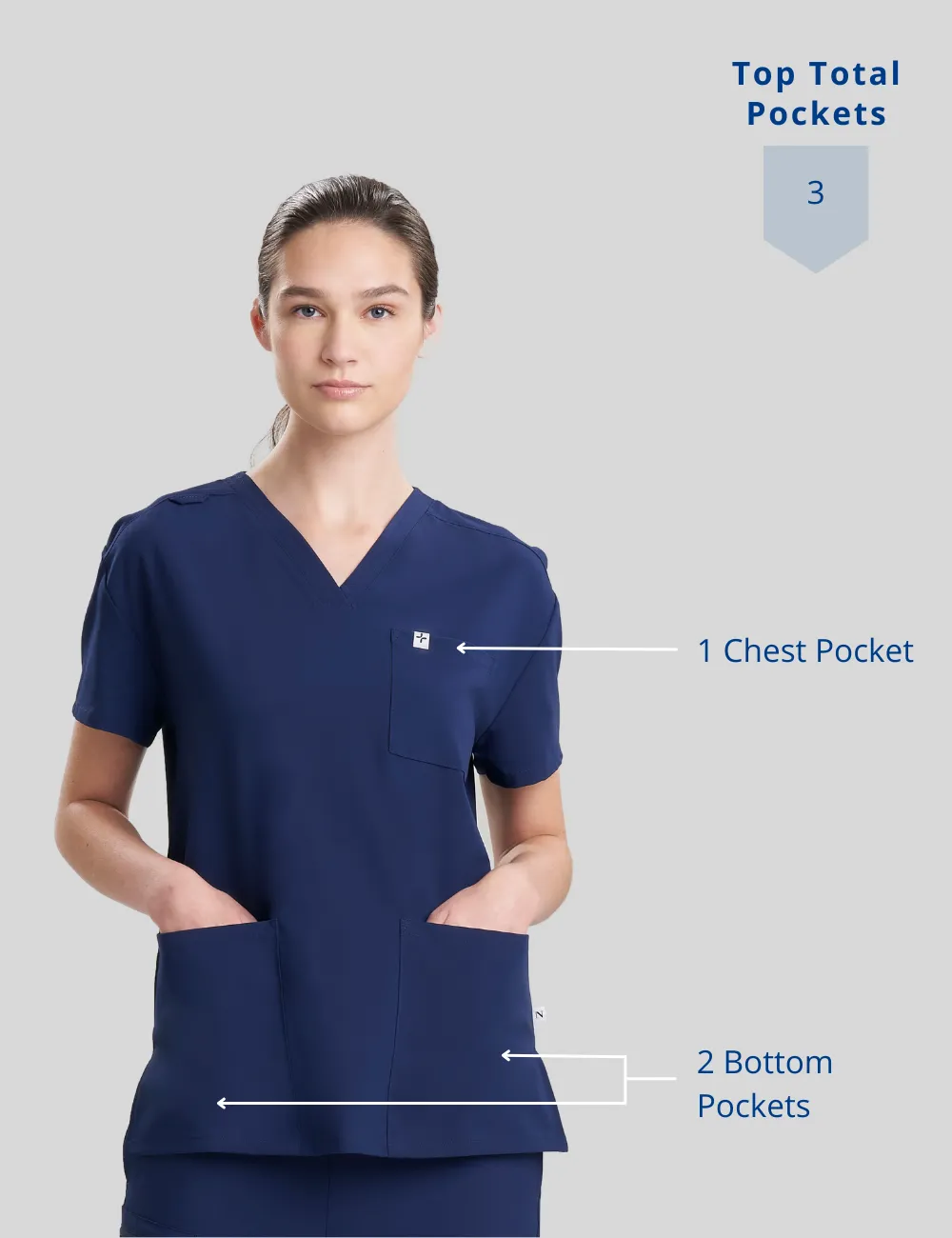 Womens 3-Pocket V-Neck Scrub Top - Black