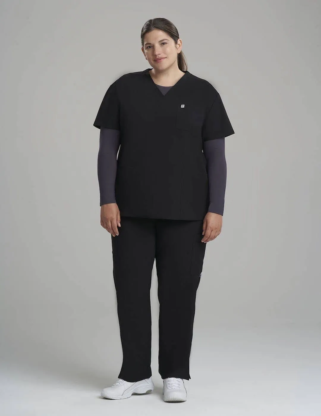 Womens 3-Pocket V-Neck Scrub Top - Black