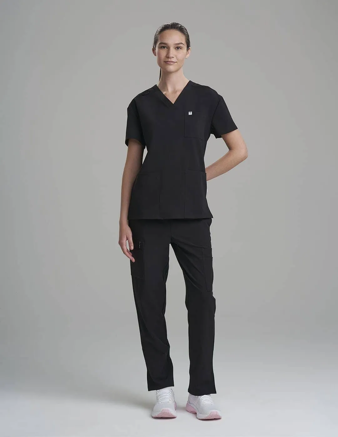 Womens 3-Pocket V-Neck Scrub Top - Black