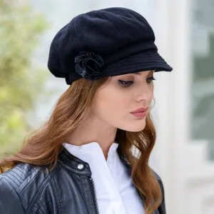 Women's Black Tweed Newsboy Cap Made in Ireland