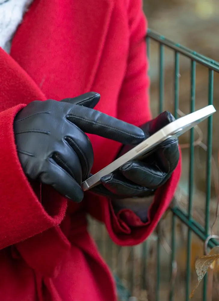 Women's Heritage Touchscreen Three-Point Cashmere-Lined Leather Gloves