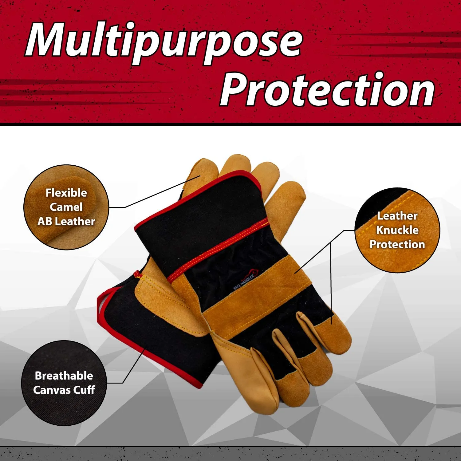 XGrip Camel Leather Work Gloves With Knuckle Protection - Bison Life