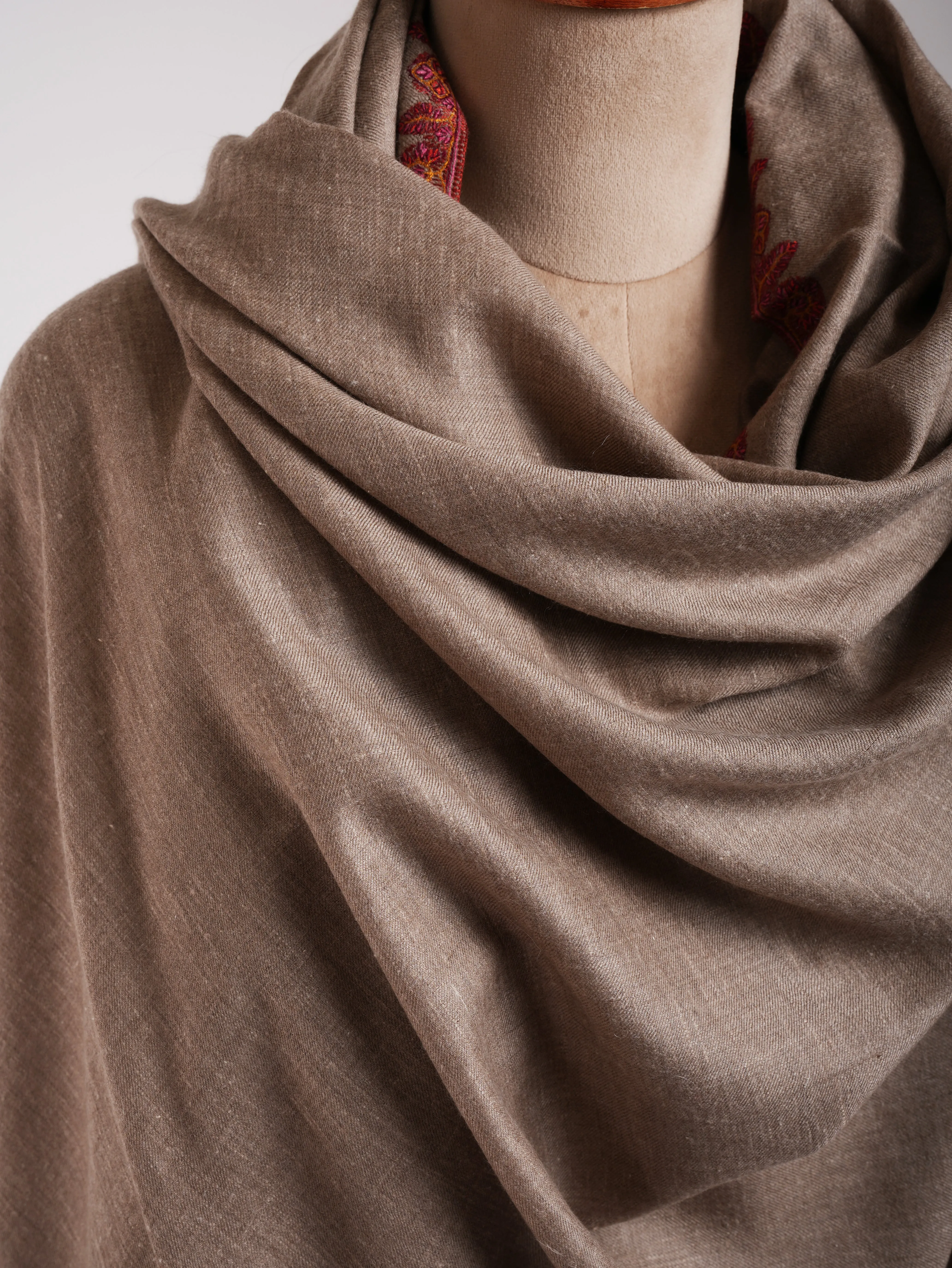 XL Natural Grey Hand Embroidered Original Pashmina Shawl