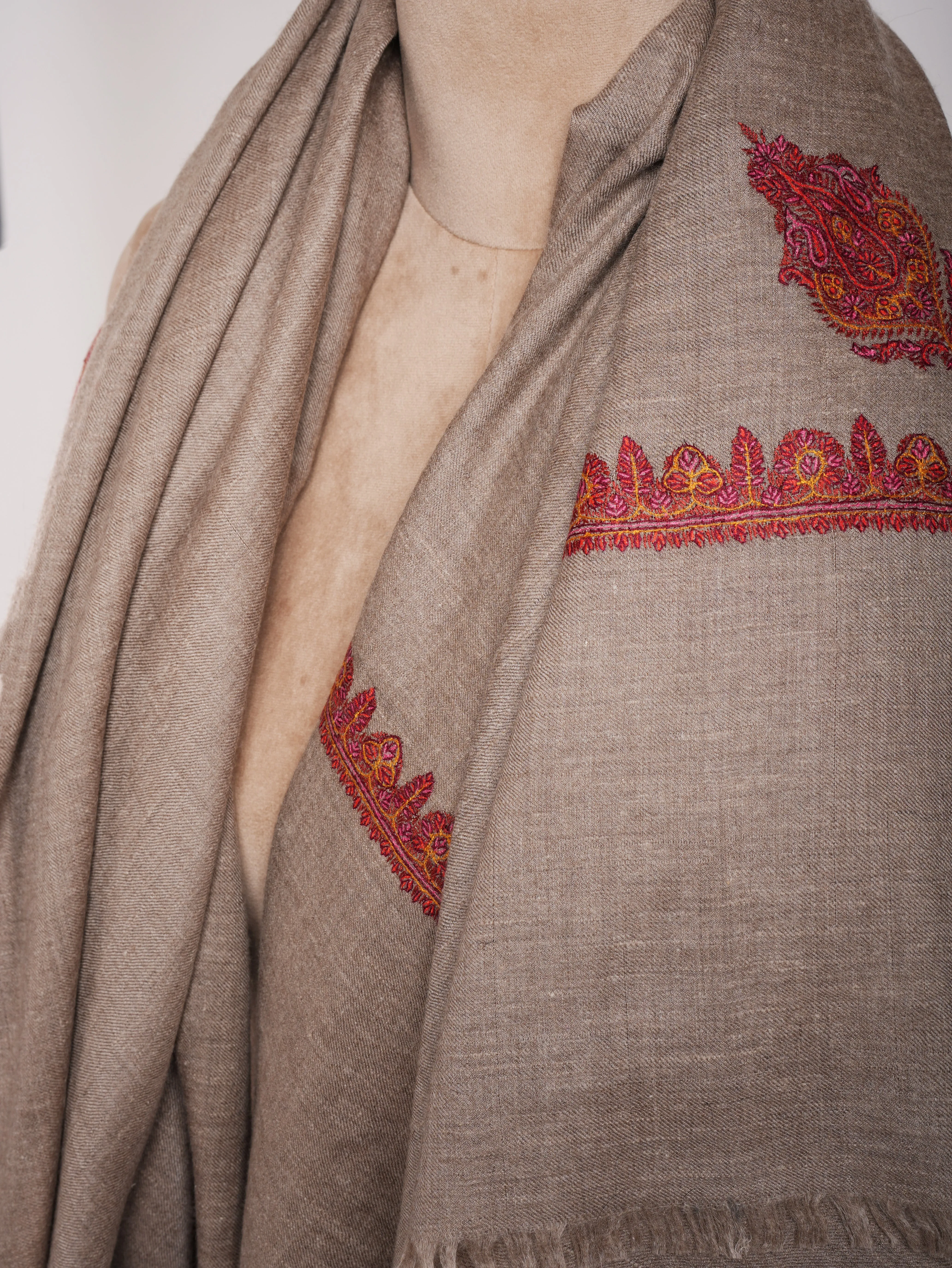 XL Natural Grey Hand Embroidered Original Pashmina Shawl