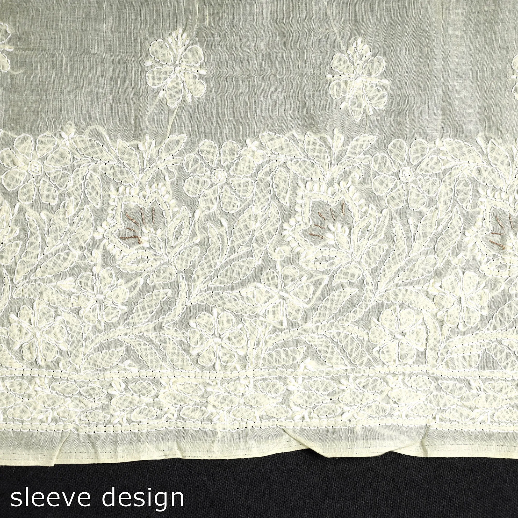 Yellow - Lucknow Chikankari with Parsi Style Embroidered Cotton Kurta Material - 2.9 Meter