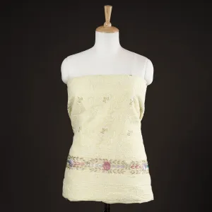 Yellow - Lucknow Chikankari with Parsi Style Embroidered Cotton Kurta Material - 2.9 Meter