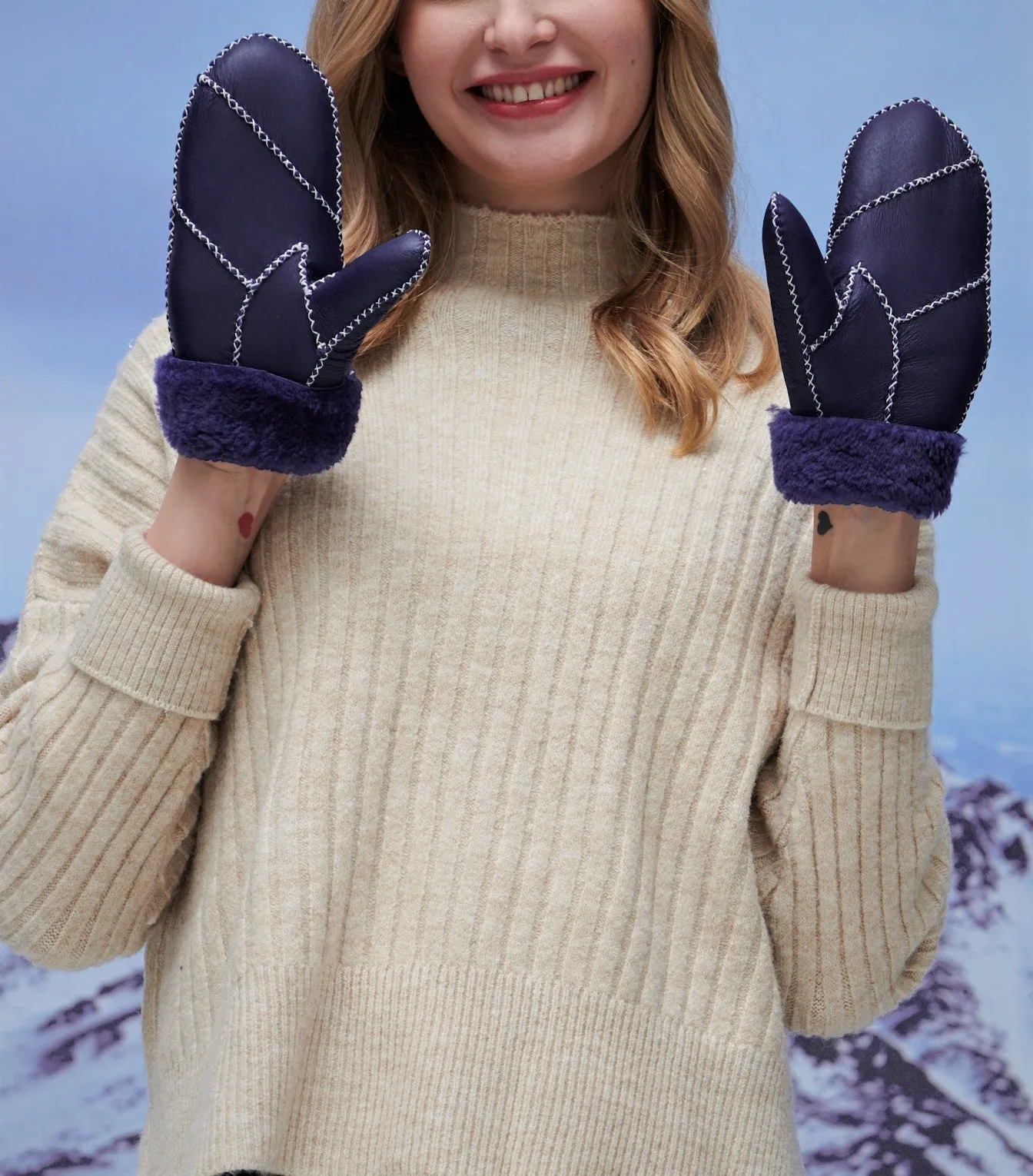 YISEVEN Womens  Sheepskin Shearling Leather Gloves(Mittens)