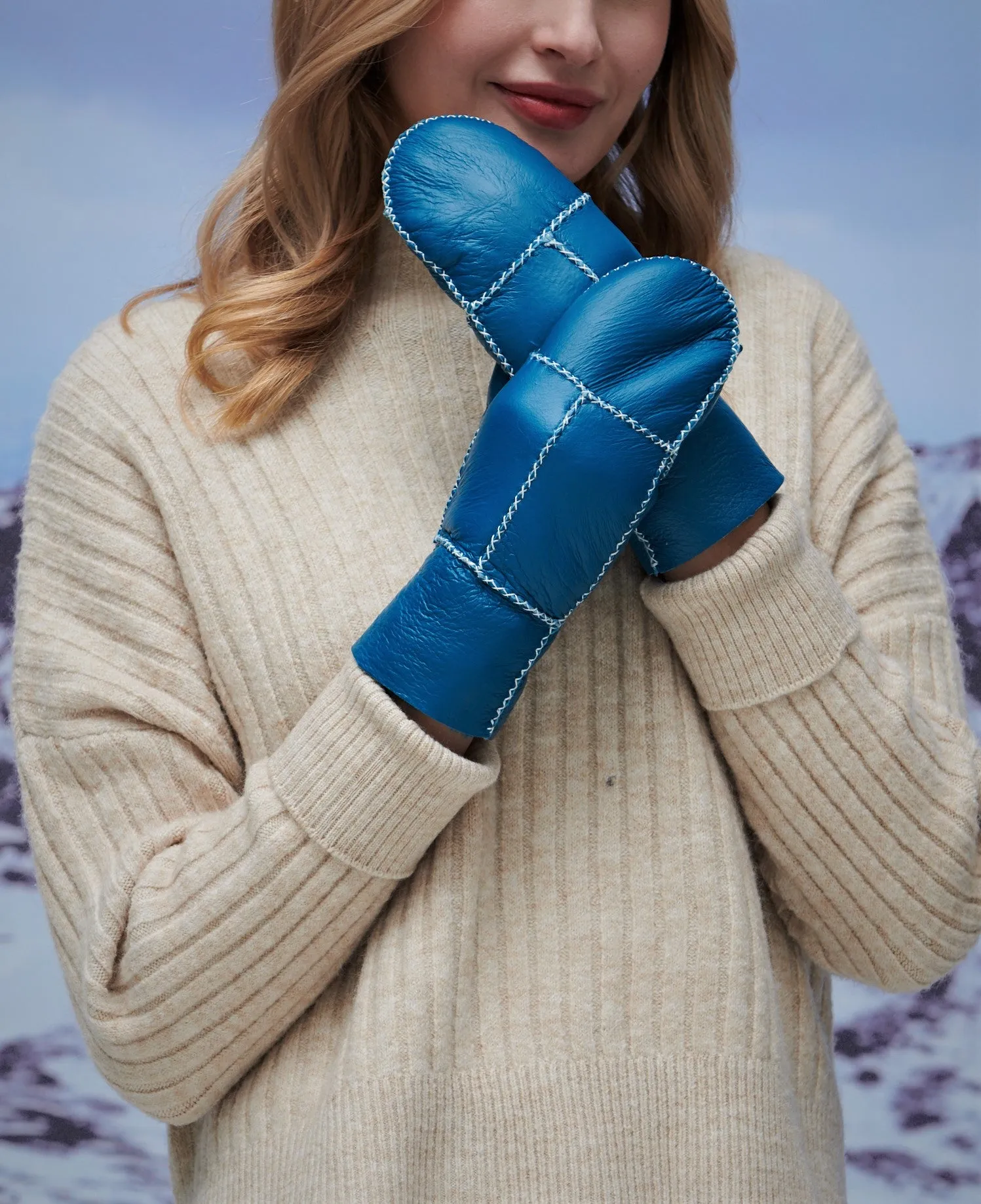 YISEVEN Womens  Sheepskin Shearling Leather Gloves(Mittens)