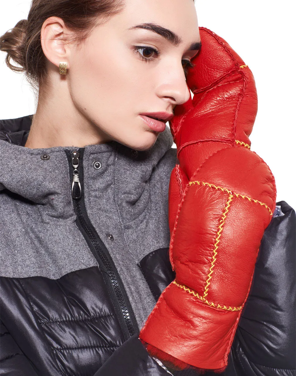 YISEVEN Womens  Sheepskin Shearling Leather Gloves(Mittens)